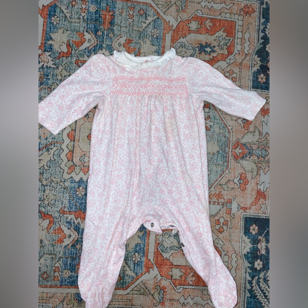 Little Me smocked Pink Floral Romper size 9 months